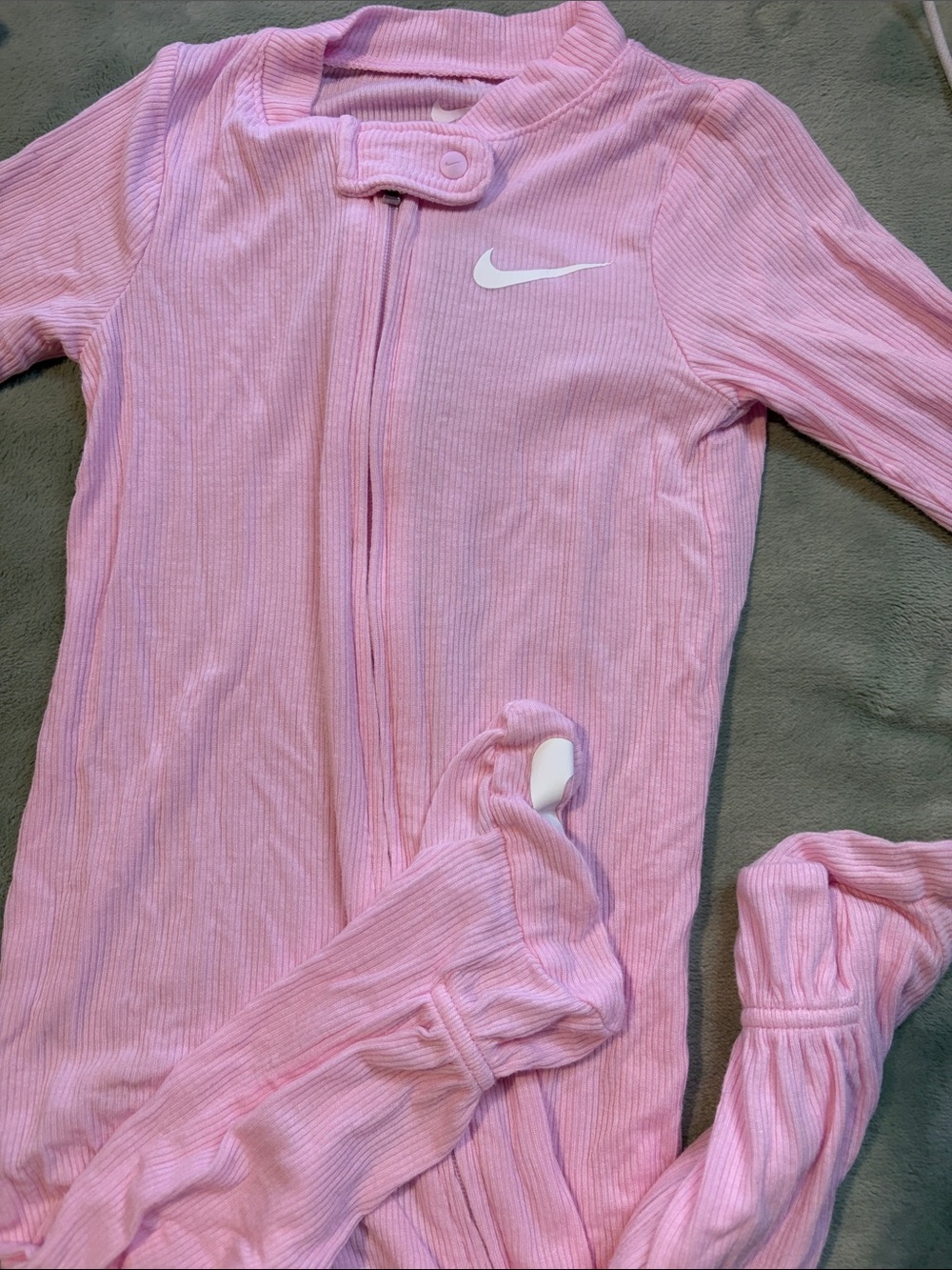 Nike Light Pink Ribbed Infant Zip One-Piece